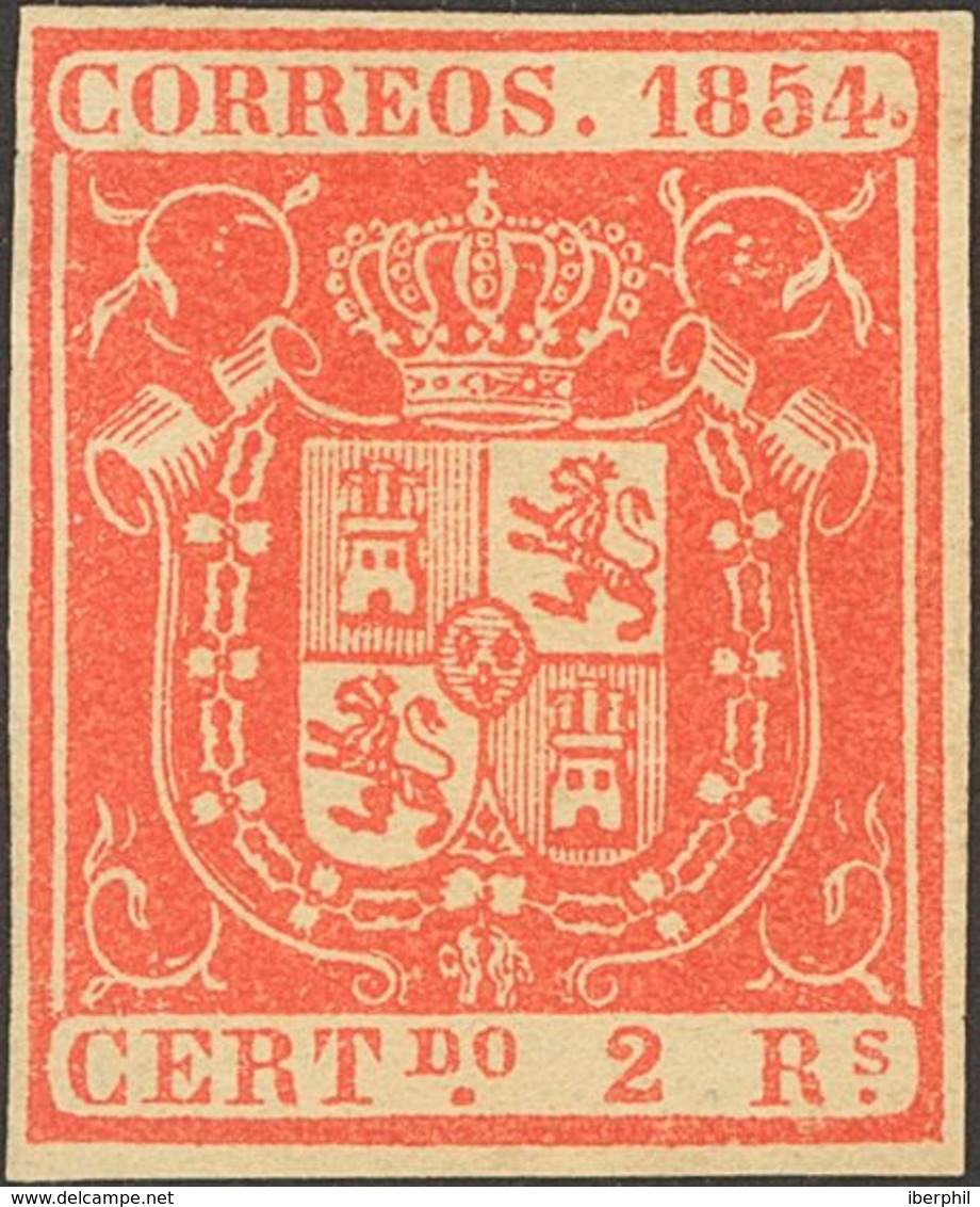 (*)25. 1854. 2 Reales Rojo. Color Excepcional. MAGNIFICO. Cert. GRAUS. Edifil 2018: 2.225 Euros - Sonstige & Ohne Zuordnung