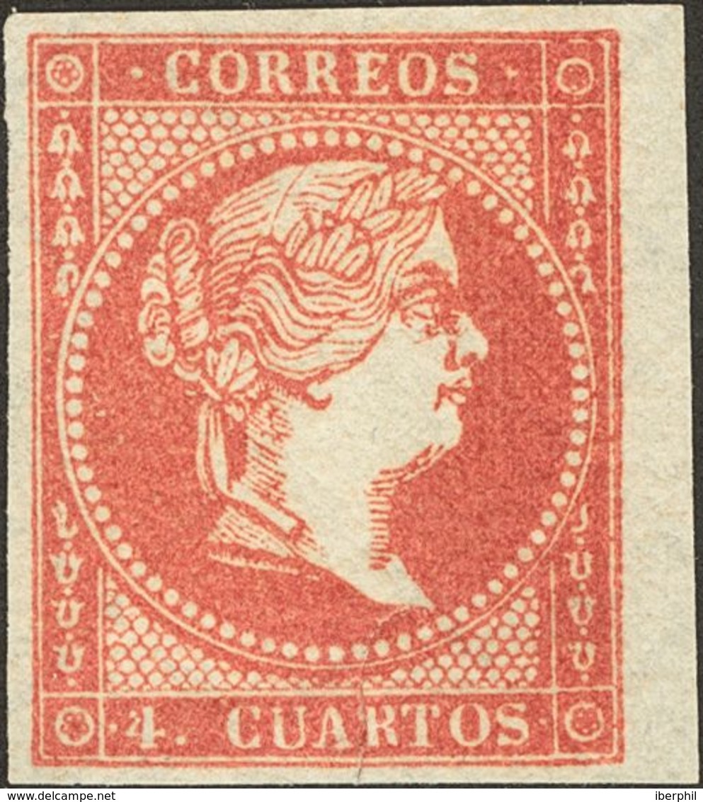 (*)44. 1855. 4 Cuartos Rojo Carmín, Borde De Hoja. MAGNIFICO. - Sonstige & Ohne Zuordnung