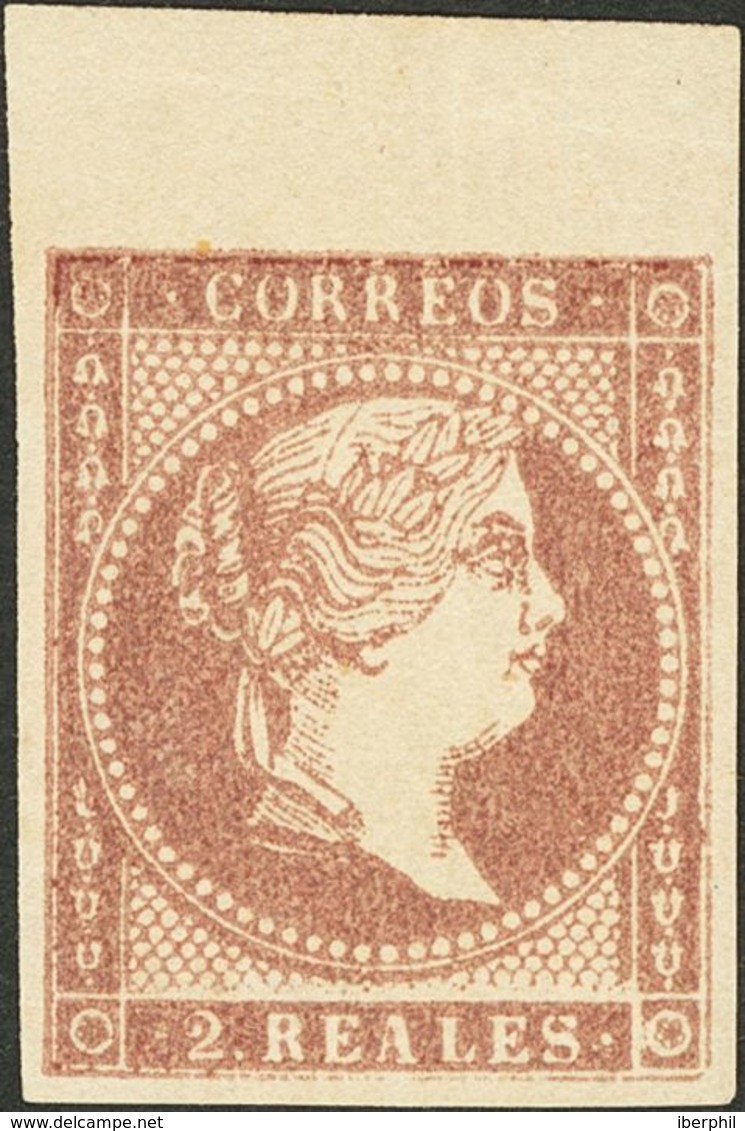 *50. 1855. 2 Reales Violeta, Borde De Hoja. MAGNIFICO. Edifil 2018: 96 Euros - Autres & Non Classés