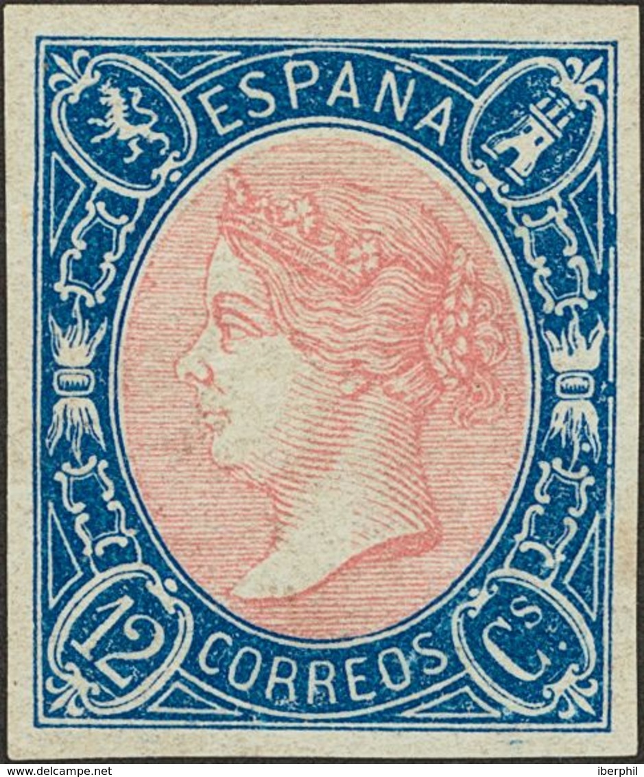 (*)70. 1865. 12 Cuartos Azul Y Rosa. MAGNIFICO. Edifil 2018: 570 Euros - Sonstige & Ohne Zuordnung