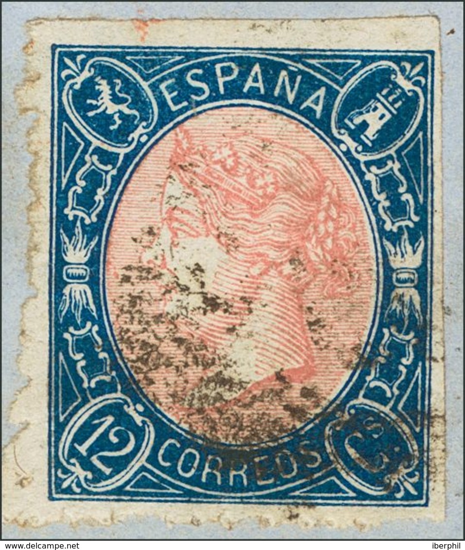 FRAGMENTO 70. 1865. 12 Cuartos Azul Y Rosa. DENTADO PRIVADO, De Bilbao. MAGNIFICO Y EXTRAORDINARIAMENTE RARO, SE CONOCEN - Otros & Sin Clasificación