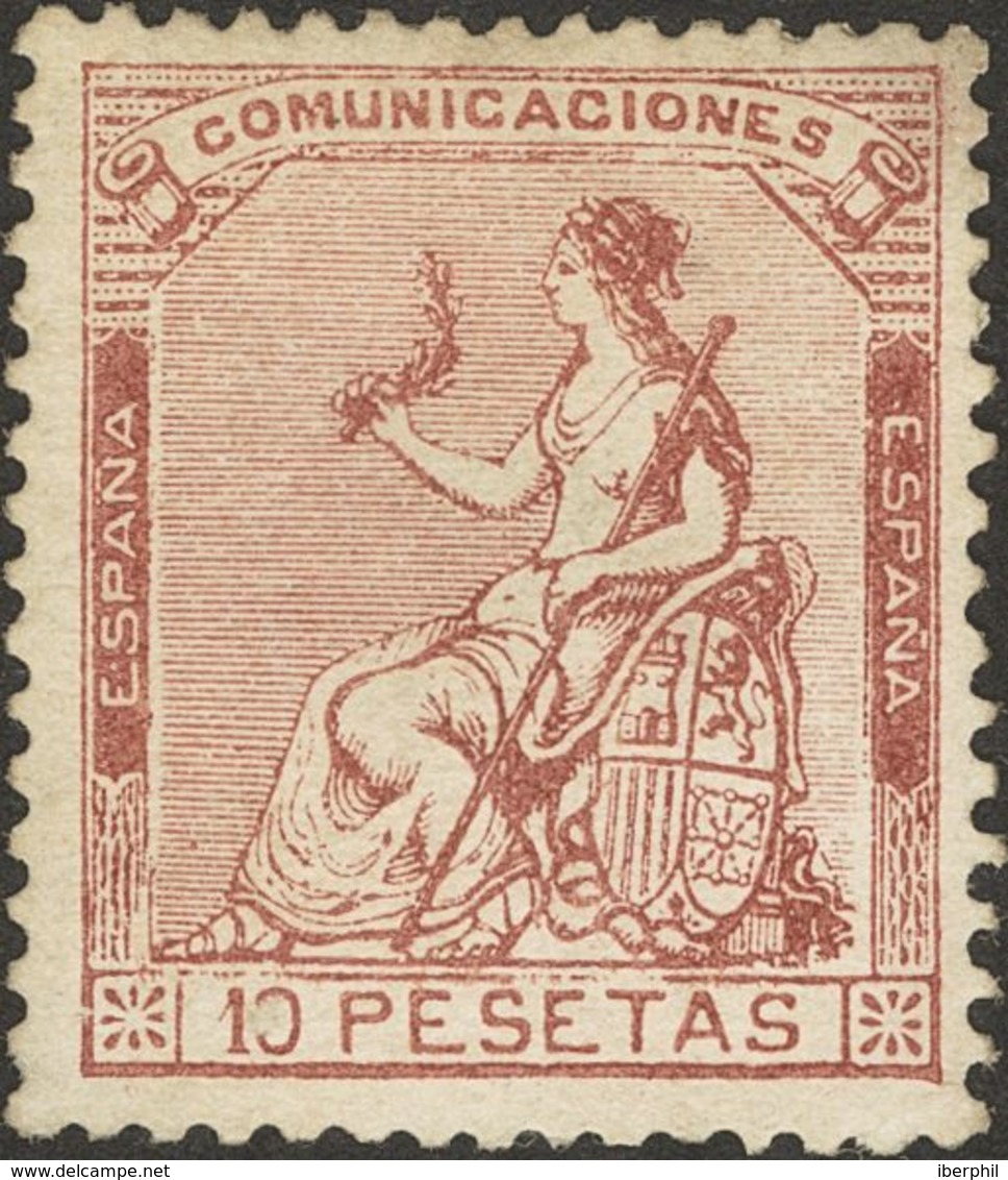 *140. 1873. 10 Pts Castaño (insignificante Punto Claro). Color Y Centraje Excepcional. MAGNIFICO. Cert. CEM. Edifil 2018 - Other & Unclassified