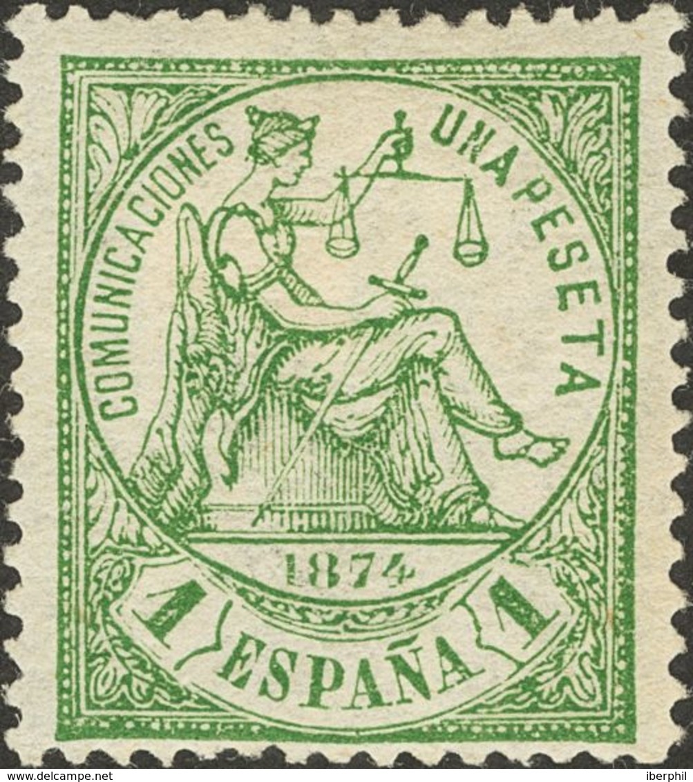 *150. 1874. 1 Pts Verde. MAGNIFICO Y MUY RARO EN NUEVO. Cert. COMEX. - Autres & Non Classés