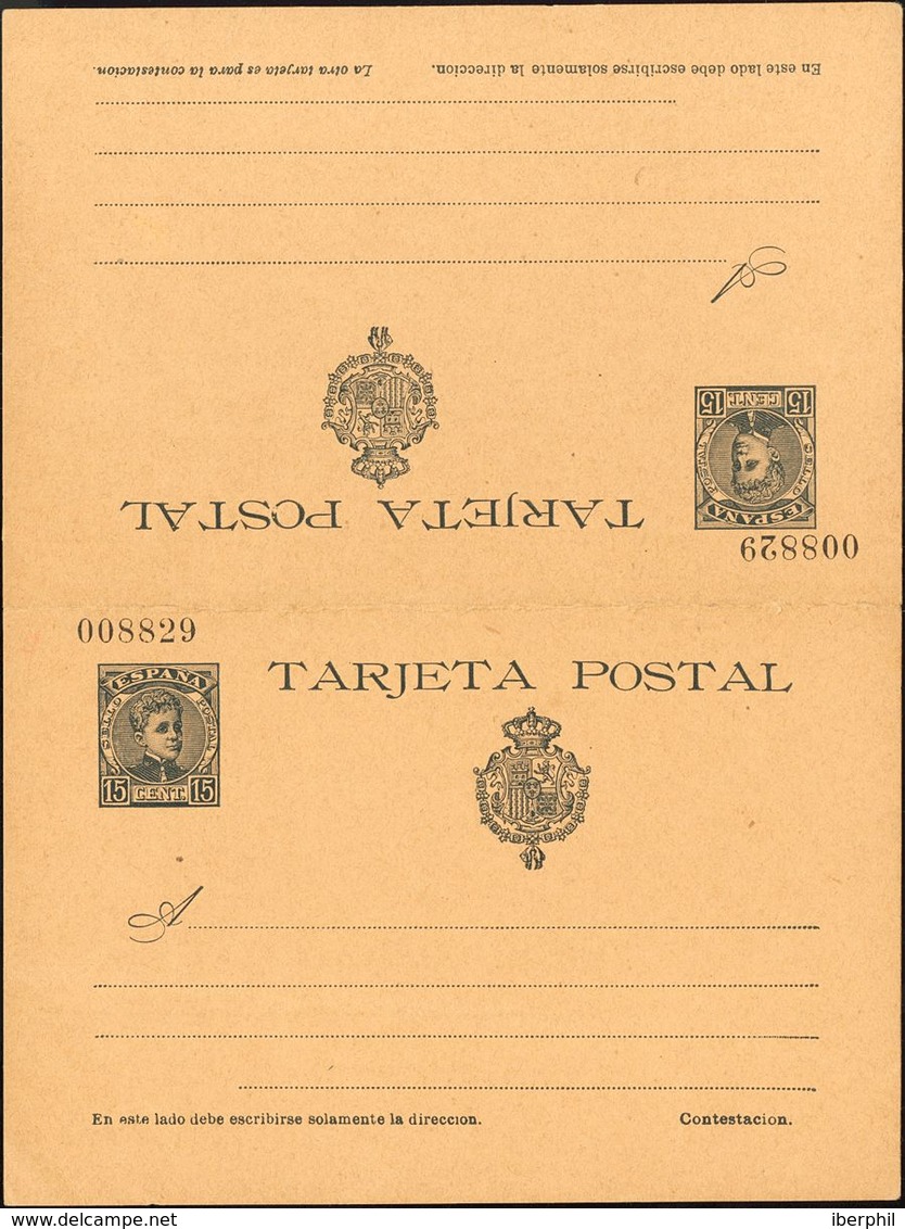(*)EP38. 1901. 15 Cts + 15 Cts Pizarra Sobre Tarjeta Entero Postal, De Ida Y Vuelta. MAGNIFICA. Edifil 2018: 89 Euros - Autres & Non Classés
