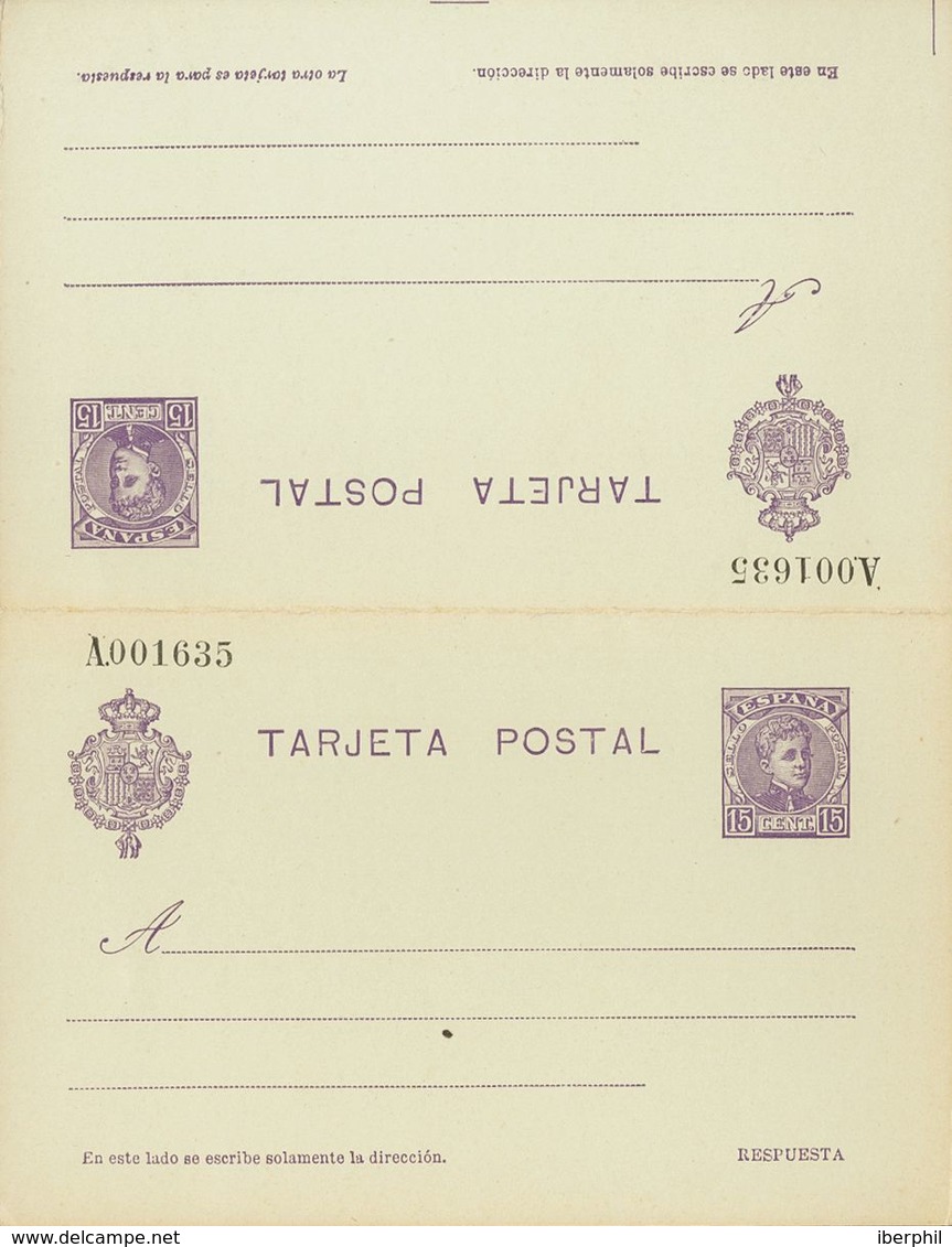 (*)EP46. 1904. 15 Cts + 15 Cts Violeta Sobre Tarjeta Entero Postal, De Ida Y Vuelta. MAGNIFICA. Edifil 2018: 70 Euros - Autres & Non Classés