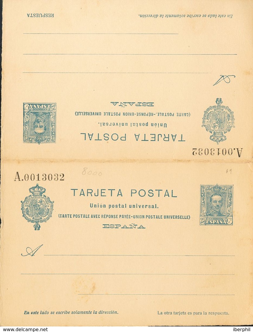 (*)EP60. 1925. 25 Cts + 25 Cts Azul Sobre Tarjeta Entero Postal, De Ida Y Vuelta. MAGNIFICA. Edifil 2018: 133 Euros - Autres & Non Classés