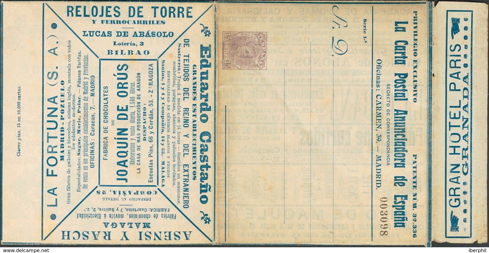 (*)EP157. 1904. 15 Cts Violeta Lila. Sobre Entero Postal Privado LA CARTA ANUNCIADORA DE ESPAÑA (serie Primera). MAGNIFI - Autres & Non Classés