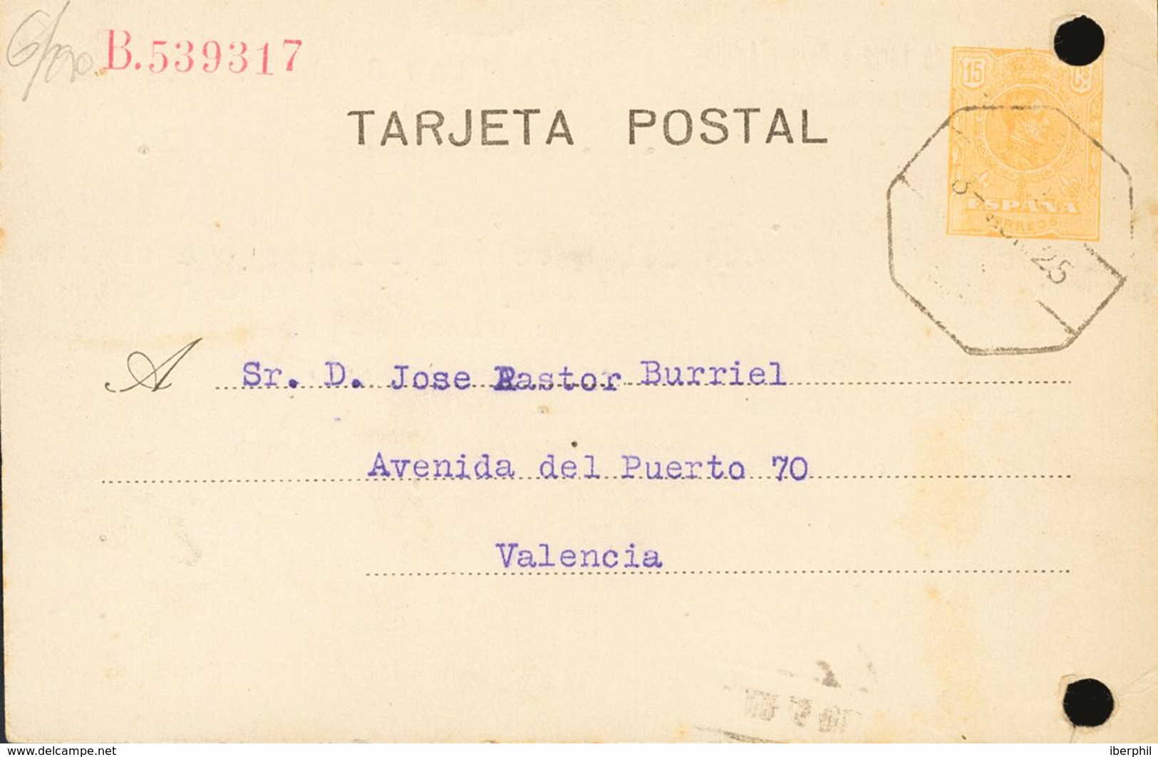 SOBRE EP215. 1925. 15 Cts Amarillo Sobre Tarjeta Entero Postal Privado FERROCARRILES DE LORCA A BAZA Y AGUILAS (taladros - Autres & Non Classés