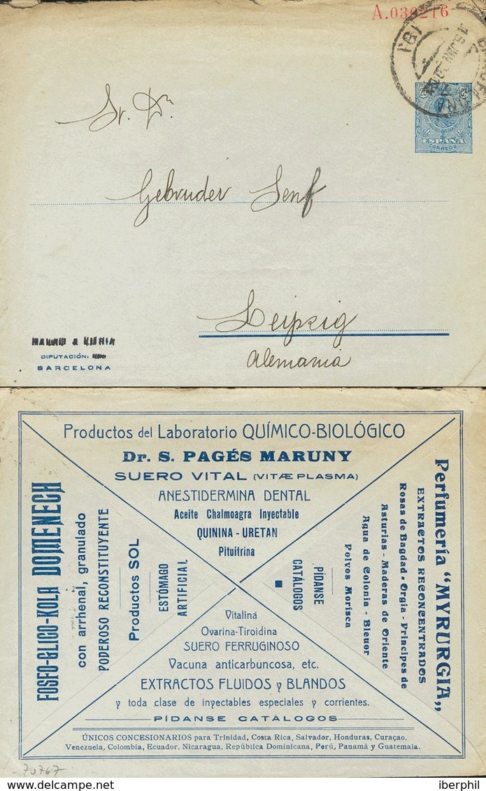 SOBRE EP339. 1920. 25 Cts Azul Sobre Entero Postal Privado PALAU AND LURIA (Diputación 19 Mm Y Publicidad Al Dorso). BAR - Autres & Non Classés