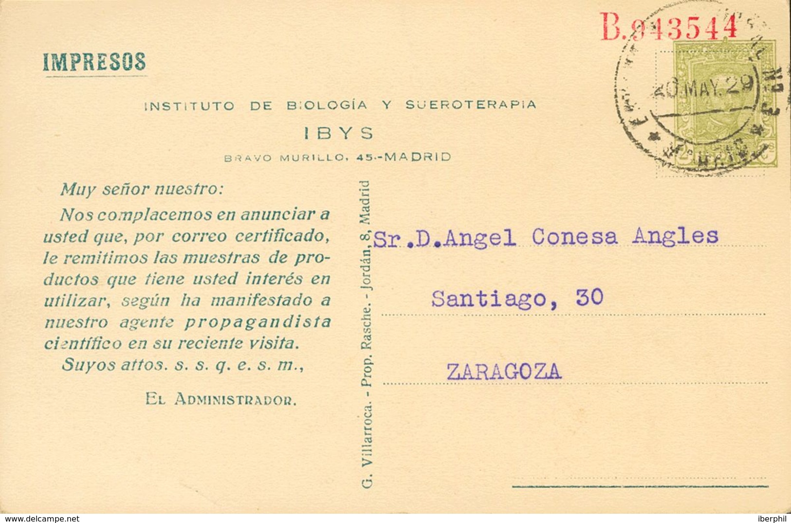 SOBRE EP409. 1929. 2 Cts Verde Oliva Sobre Tarjeta Entero Postal IBYS (Hospital Francisco De Paula, De La Colección Ibys - Autres & Non Classés