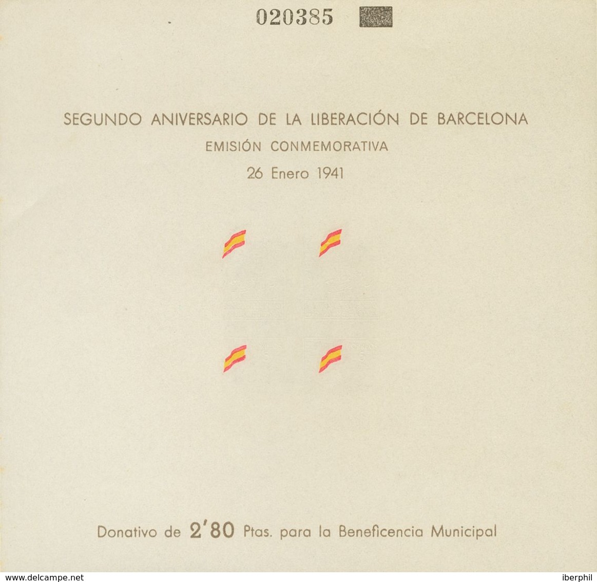 (*)29s. 1941. 5 Cts Castaño, Rojo Y Amarillo, Hoja Bloque. Variedad IMPRESION SOLAMENTE DE LAS BANDERAS Y CON NUMERACION - Autres & Non Classés