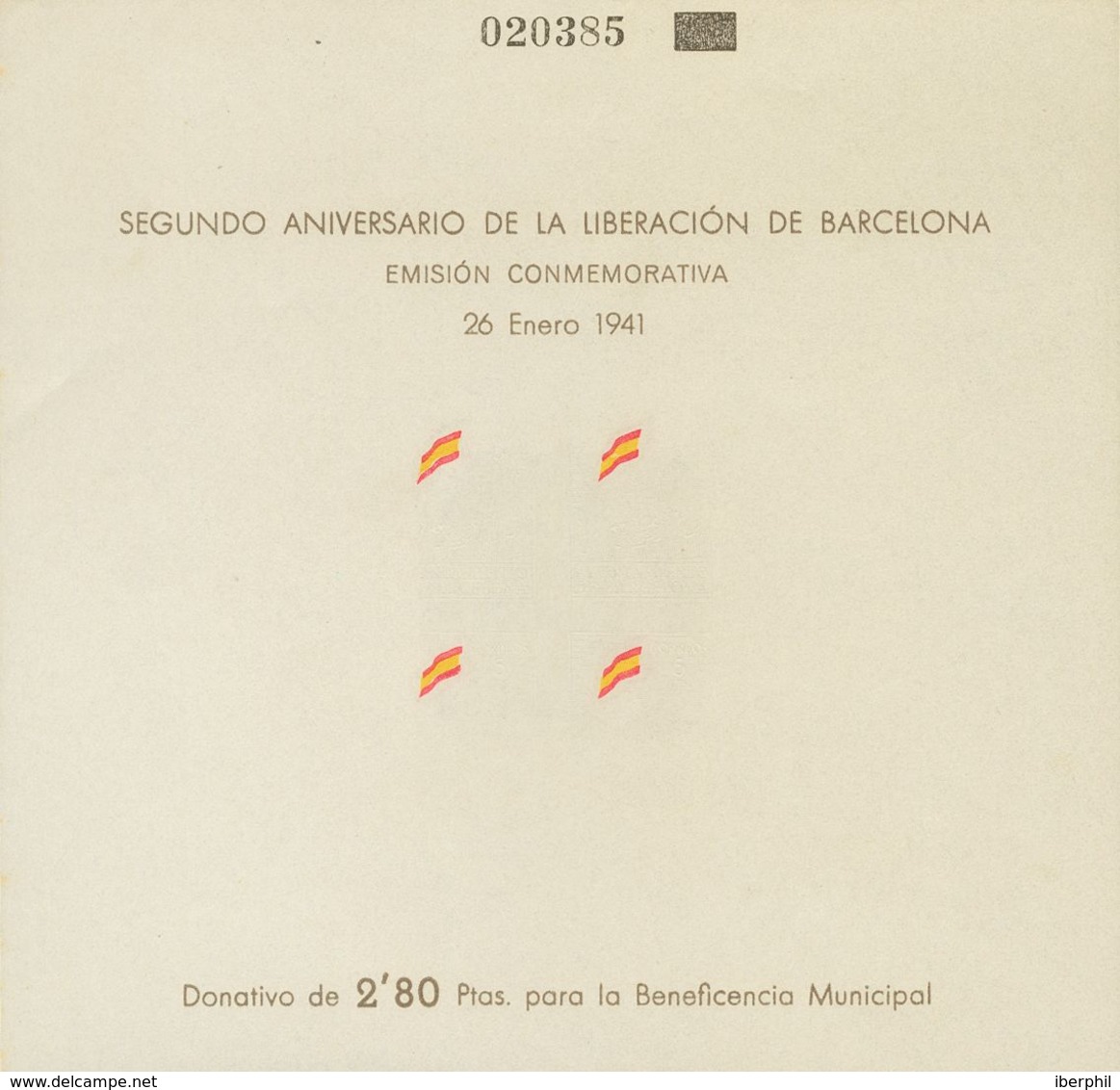 (*)29s. 1941. 5 Cts Castaño, Rojo Y Amarillo, Hoja Bloque. Variedad IMPRESION SOLAMENTE DE LAS BANDERAS Y CON NUMERACION - Other & Unclassified