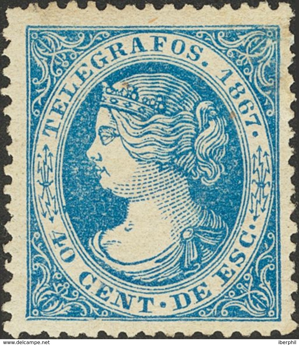 *18. 1867. 40 Cts Azul. Excelente Centraje. MAGNIFICO. Edifil 2018: 110 Euros - Télégraphe