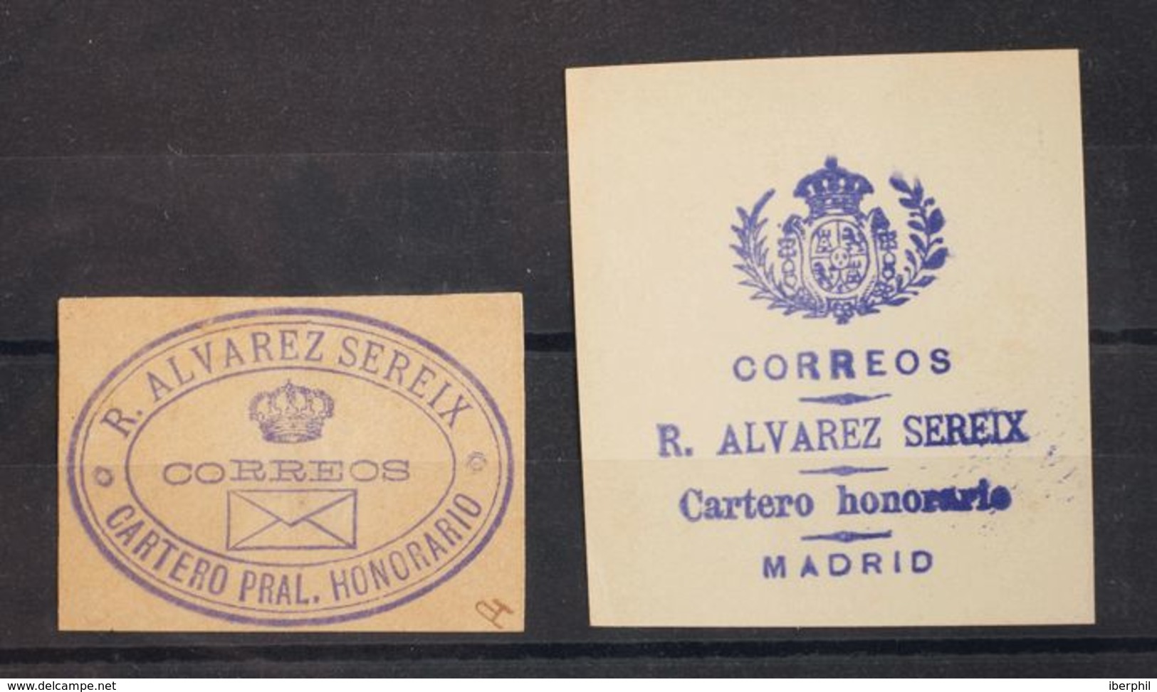 (*)8, 9. 1893. Dos Marcas De Franquicia R.ALVAREZ SEREIX / CARTERO PRAL HONORARIO Y CORREOS / R.ALVAREZ SEREIX / CARTERO - Franchise Postale