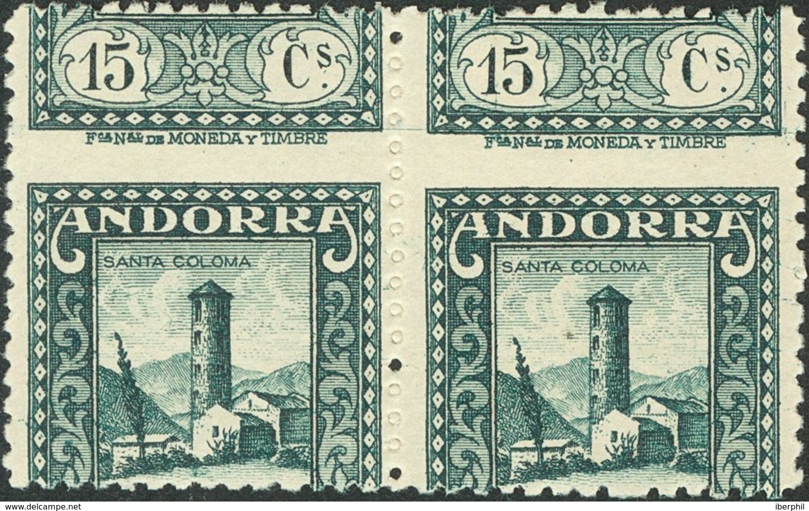 **18(2). 1929. 15 Cts Azul Gris, Pareja. Variedad DENTADO HORIZONTAL DESPLAZADO. MAGNIFICA Y RARA, NO RESEÑADO. - Sonstige & Ohne Zuordnung