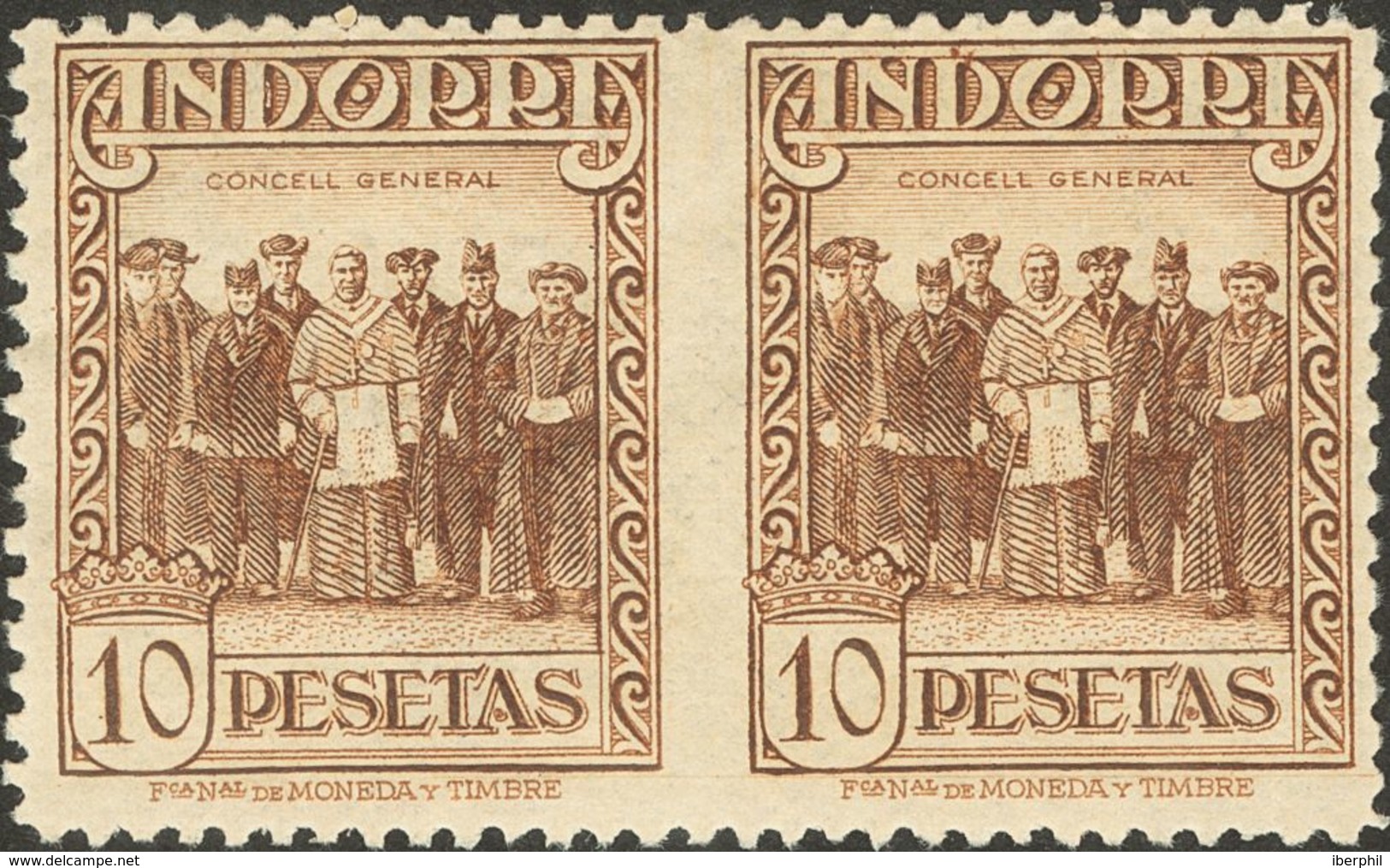 **26sph. 1929. 10 Pts Castaño, Pareja. Variedad SIN DENTAR ENTRE LOS SELLOS. MAGNIFICA Y RARA. Edifil 2013: +775 Euros - Autres & Non Classés