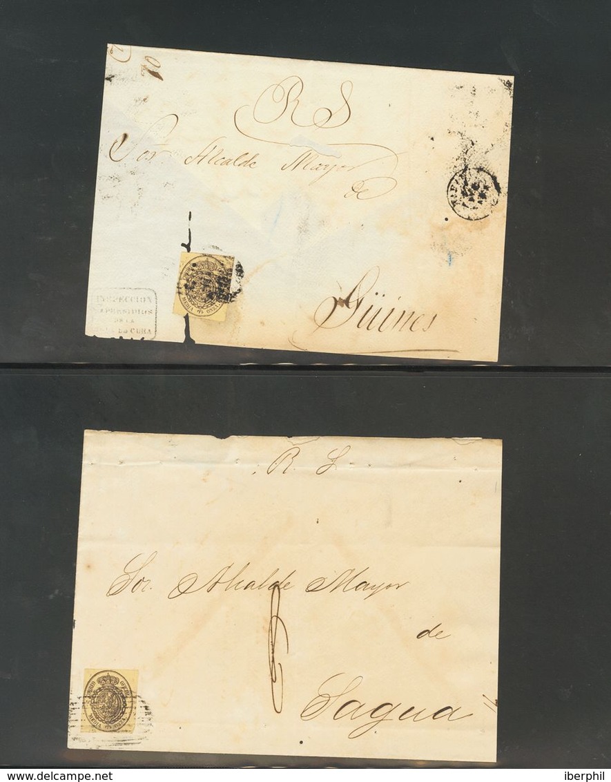 SOBRE. 1858. Conjunto De Seis Cartas Y Un Frontal Franqueadas Con Sellos De ½ Onza Y 1 Onza Del Correo Oficial De La Isl - Cuba (1874-1898)