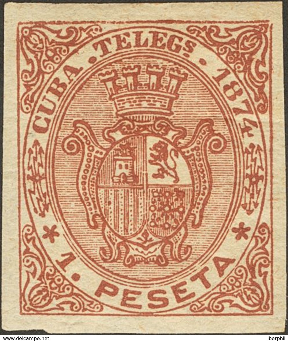 *28s. 1874. 1 Pts Castaño Rojo. SIN DENTAR. MAGNIFICO. Edifil 2018: 87 Euros - Cuba (1874-1898)