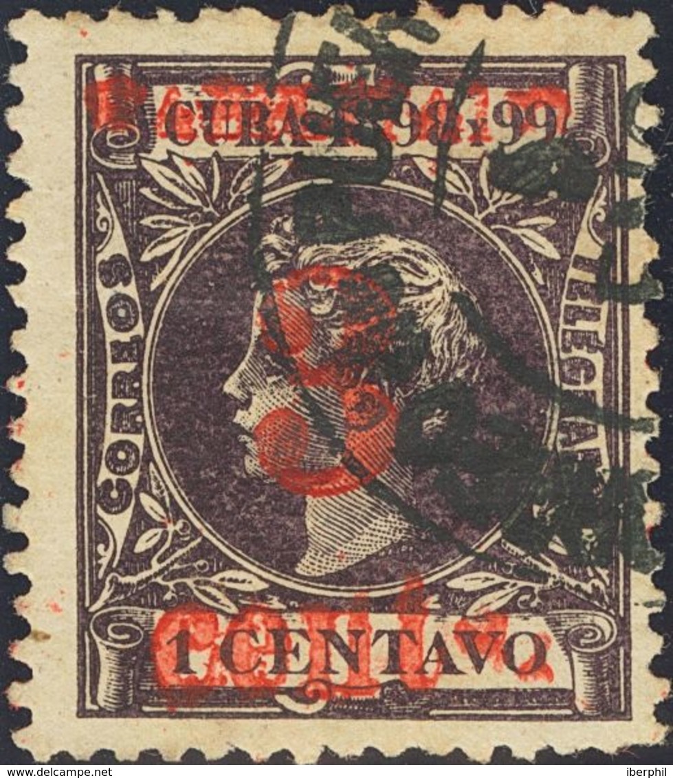 º14. 1898. 3 Ctvos Sobre 1 Ctvo Violeta (número Grueso Y Posición 1). MAGNIFICO. Cert. ECHENAGUSIA. - Cuba (1874-1898)