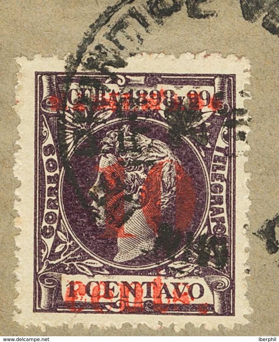 FRAGMENTO 15. 1898. 10 Ctvos Sobre 1 Ctvo Violeta (posición 2), Sobre Fragmento. MAGNIFICO Y MUY RARO SOBRE FRAGMENTO. C - Cuba (1874-1898)
