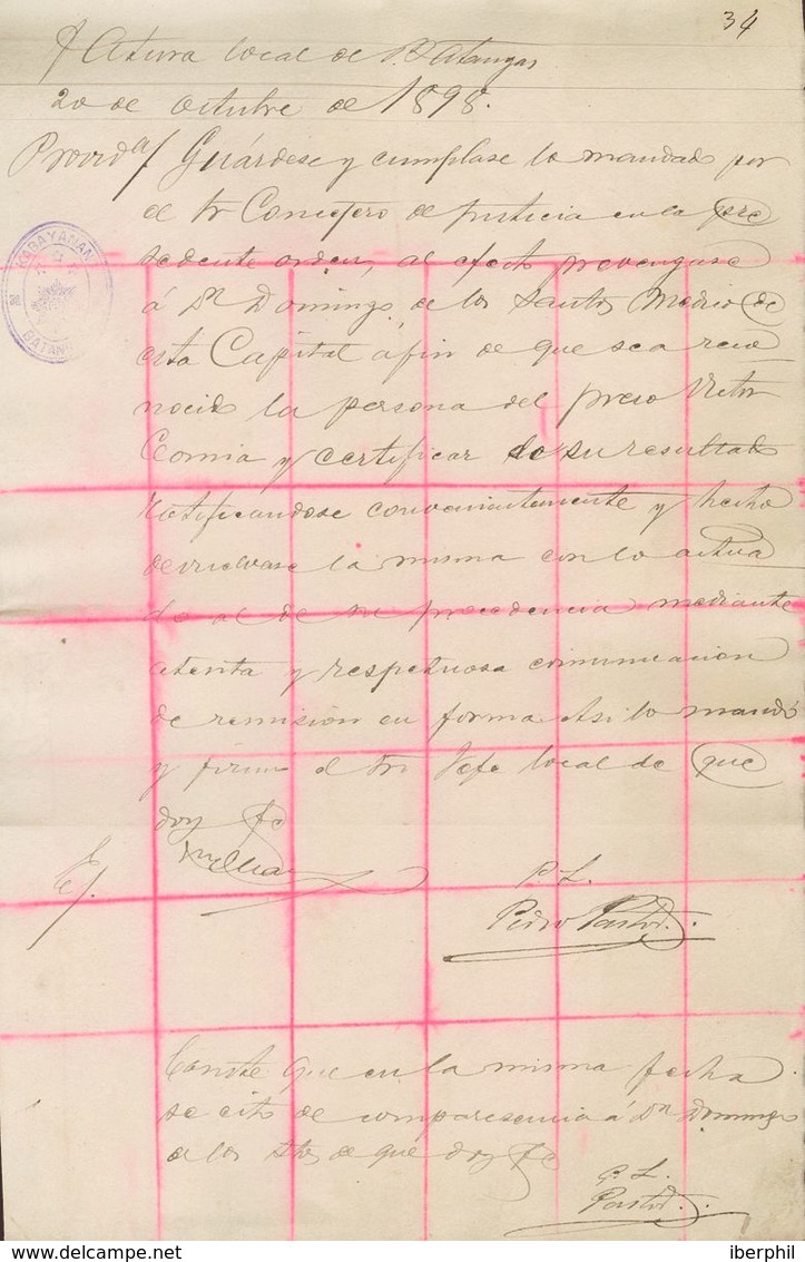 SOBRE. 1898. Certificado Penitenciario Fechado En BATANGAS, Marca KABAYANANG / BATANGAS, En Violeta Del Gobierno Revoluc - Philipines