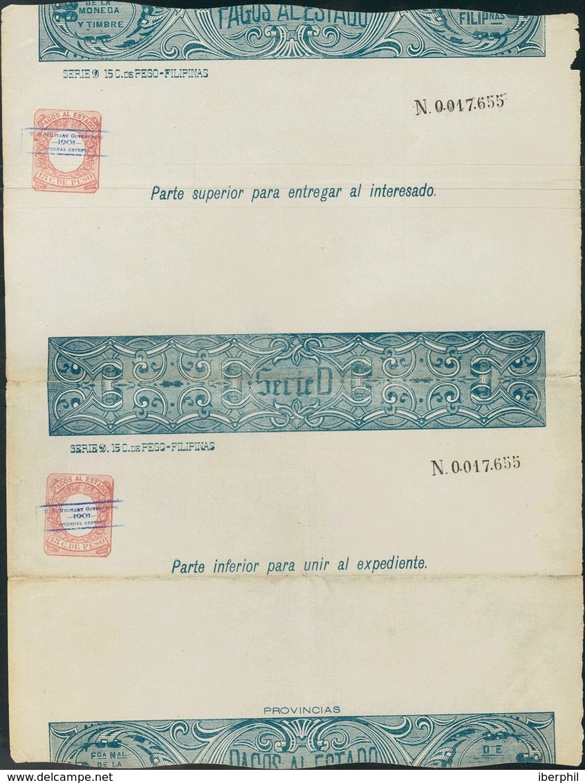 (*). 1901. 10 Ctvos Castaño PAGOS AL ESTADO (sin Inutilizar), Sobre Hoja Completa SERIE D, Habilitación U.S. MILITARY GO - Philipines