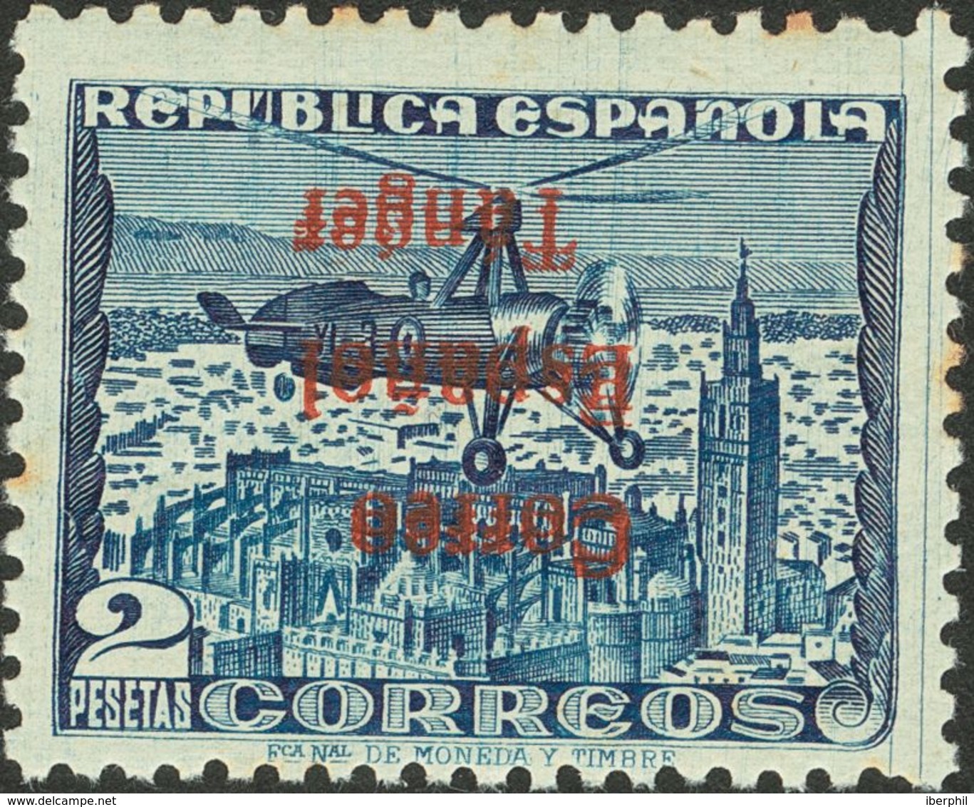 **106hi. 1938. 2 Pts Azul (conservación Habitual). Variedad SOBRECARGA INVERTIDA DOBLE. BONITO Y MUY RARO, NO CATALOGADO - Maroc Espagnol