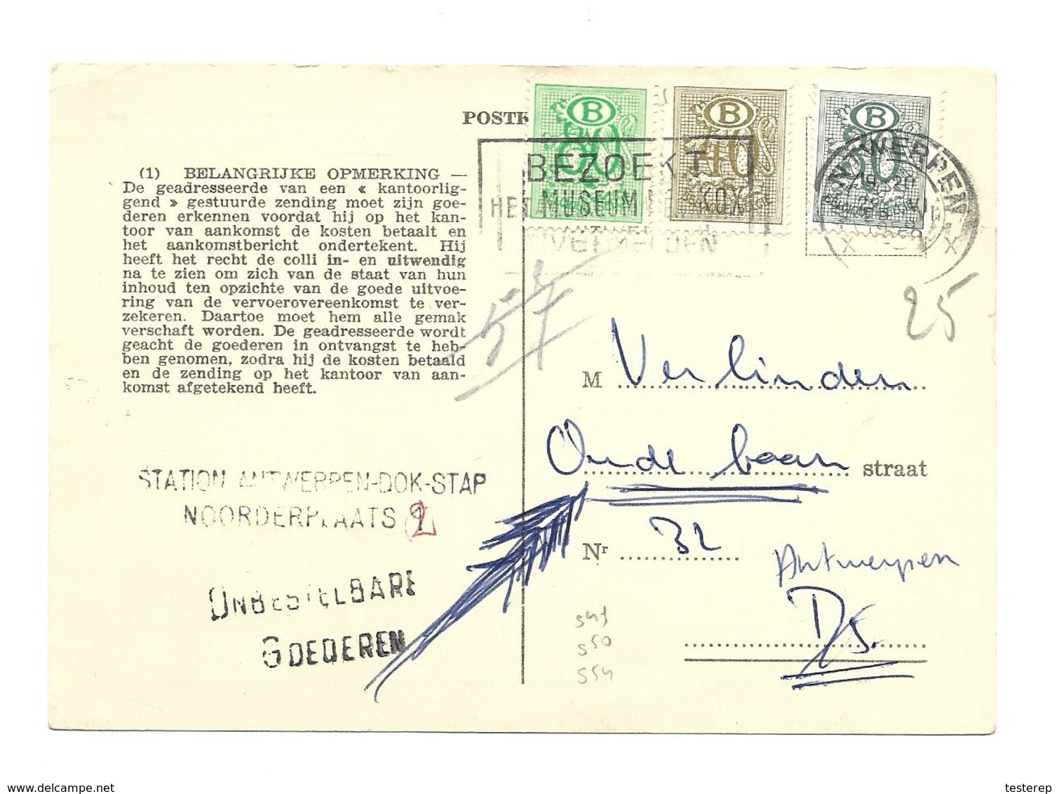 S49 50 54 ( 30 Ct + 40 Ct +80 Ct) Antwerpen 1959  Verso / Rect. Rectan. ANTWERPEN/ DOK.STAP.N°77 - Autres & Non Classés