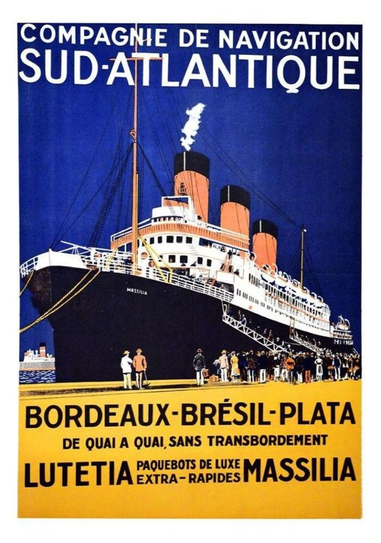 France Navigation Postcard C.ie De Nav.ion Sud-Atlantique Bordeaux-Brésil-Plata Lutetia Massilia 1920 - Reproduction - Advertising