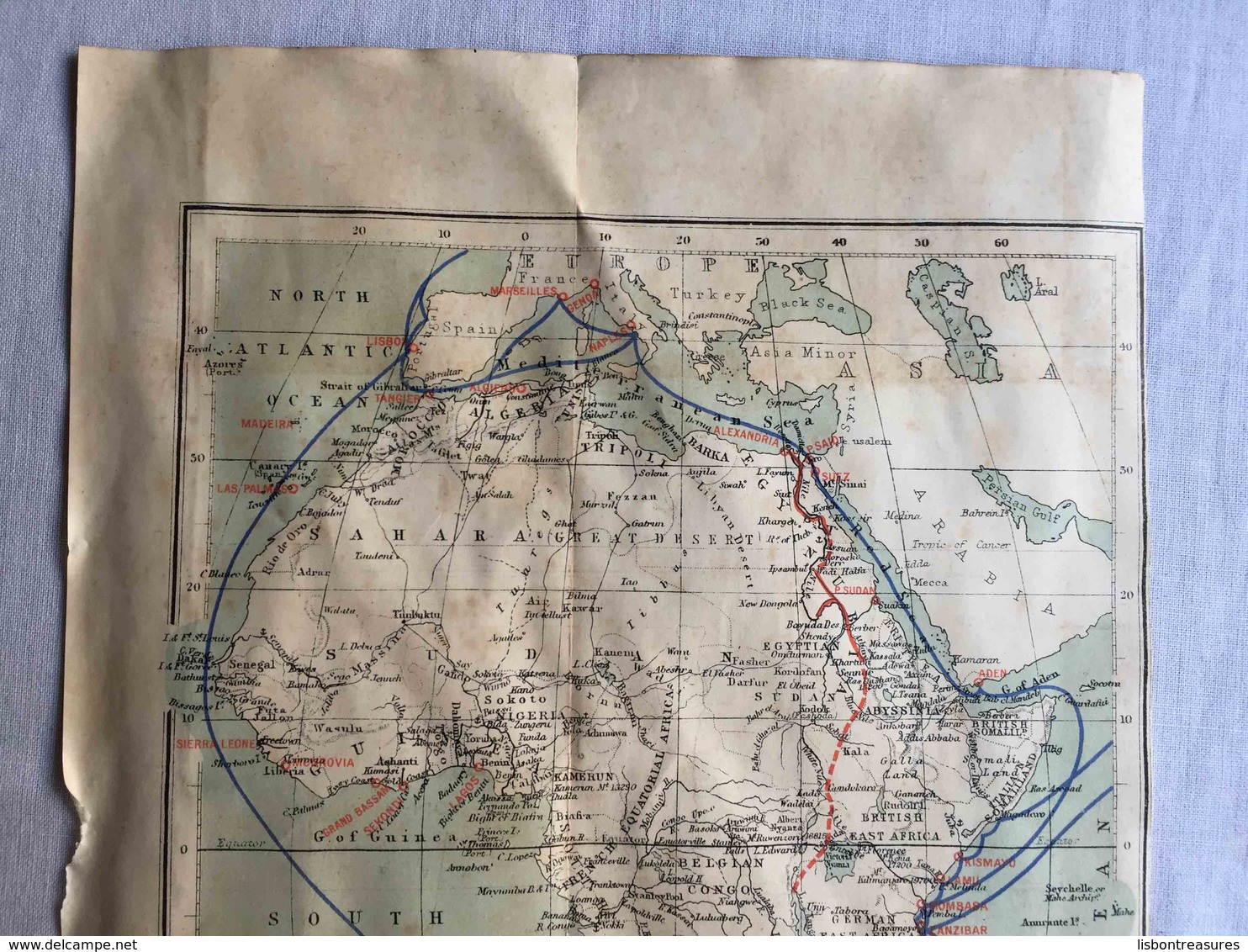 RARE ANTIQUE AFRICA ROUND AFRICA BY D.O.A. LINE ROUTE MAP BY GEORGE PHILIP & SON - LONDON GEOGRAPHICAL INSTITUTE - Otros & Sin Clasificación