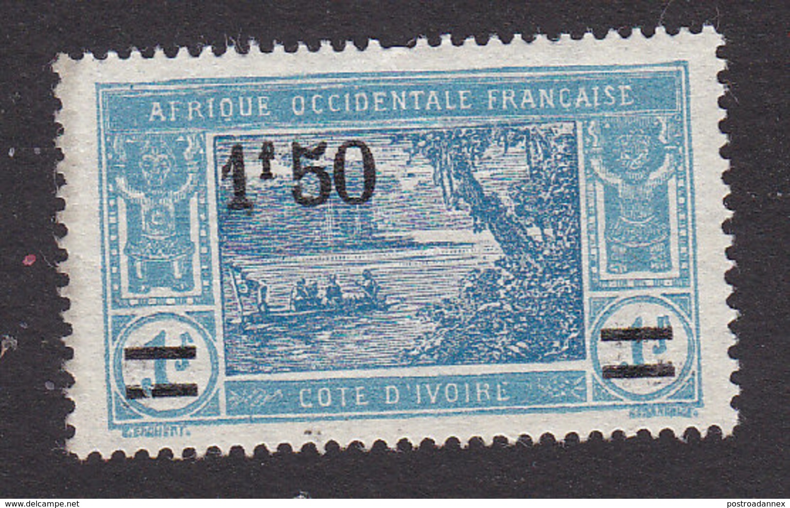 Ivory Coast, Scott #88, Mint No Gum, River Scene Surcharged, Issued 1924 - Ongebruikt