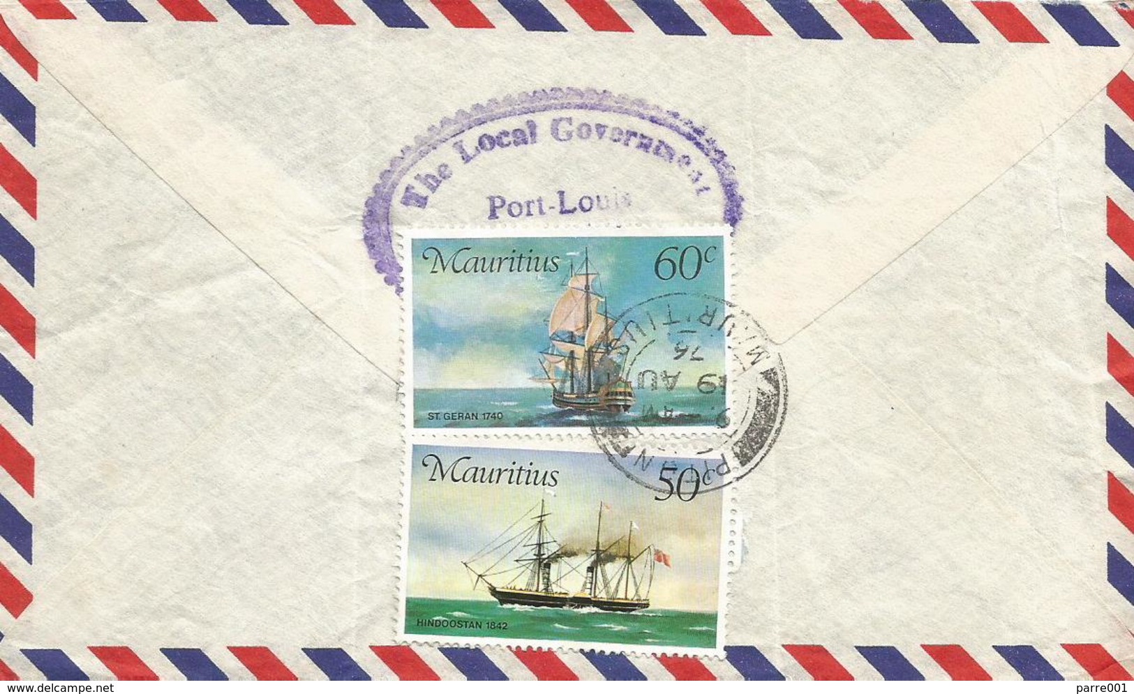 Mauritius 1976 Piton Schooner Saling Ship 50c 60c Registered Cover - Maurice (1968-...)