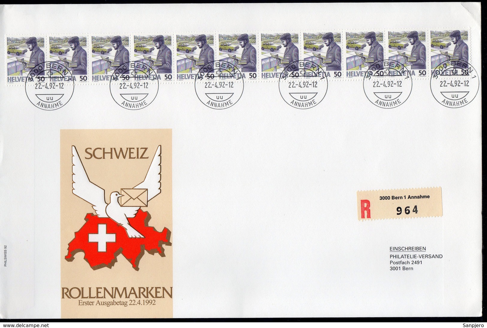 SWITZERLAND FDC AUSGABETAG 1992 ROLLENMARKEN - Storia Postale