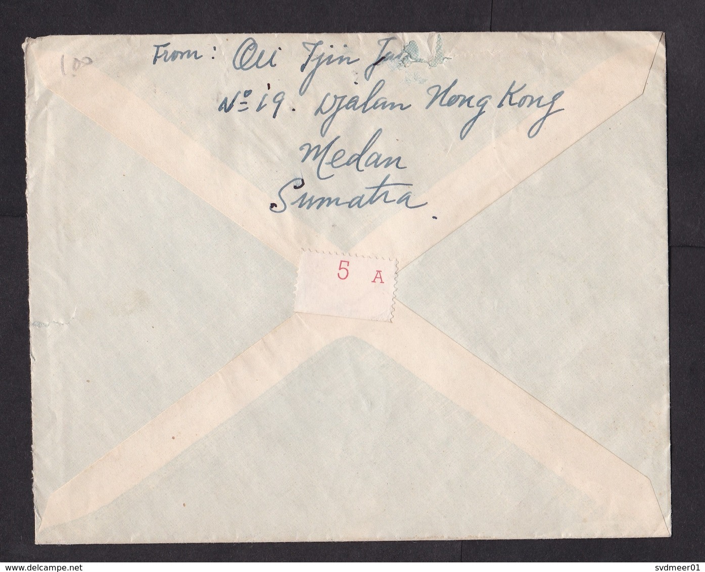 Indonesia: Airmail Cover To Netherlands, 1957, 8 Stamps, Animal, Telegraph, Rare Airmail Label AVII (damaged, See Scan) - Indonesië