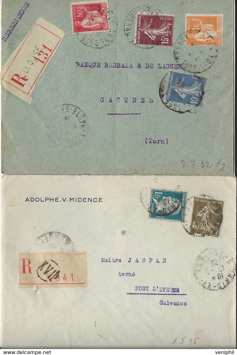 LOT DE 8 LETTRES RECOMMANDEES -AFFRANCHISSEMENTS COMPOSES SEMEUSE -TYPE PAIX- ANNEE 1923-39 - 1921-1960: Période Moderne