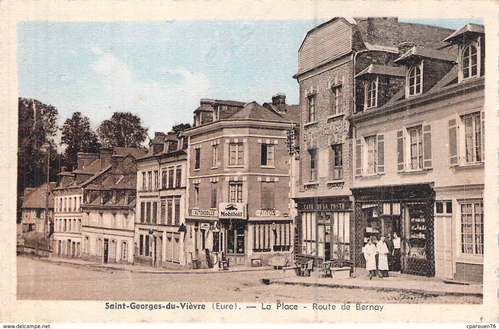 C P A Eure 27 St Georges Du Vièvre La Place Route De Bernay Les Commerces Carte Animée - Autres & Non Classés