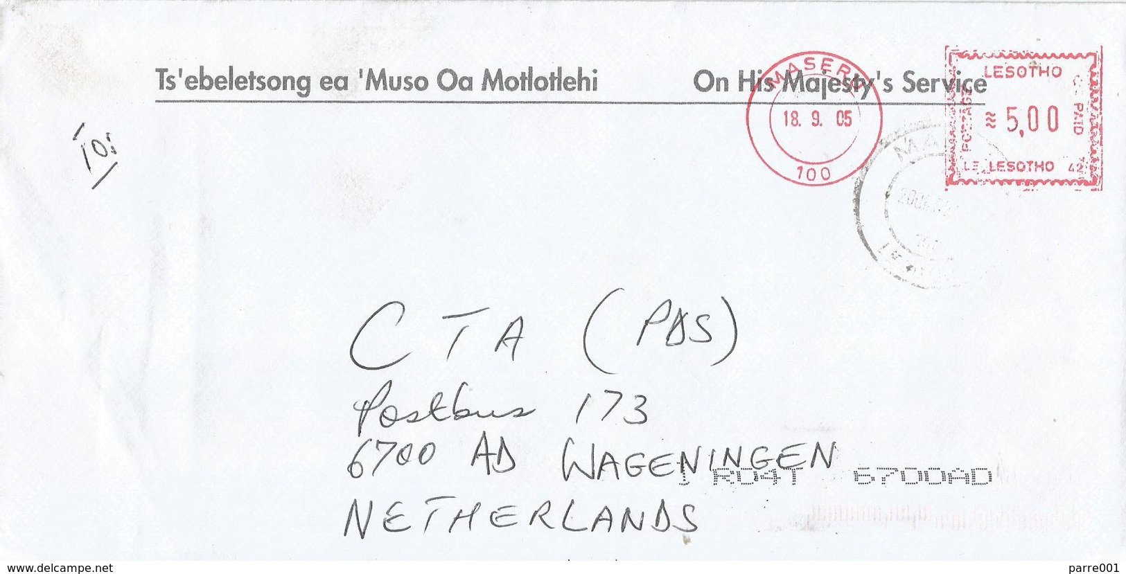 Lesotho 2005 Maseru Meter Neopost “Electronic” LE 42 EMA OHMS Official Cover - Lesotho (1966-...)