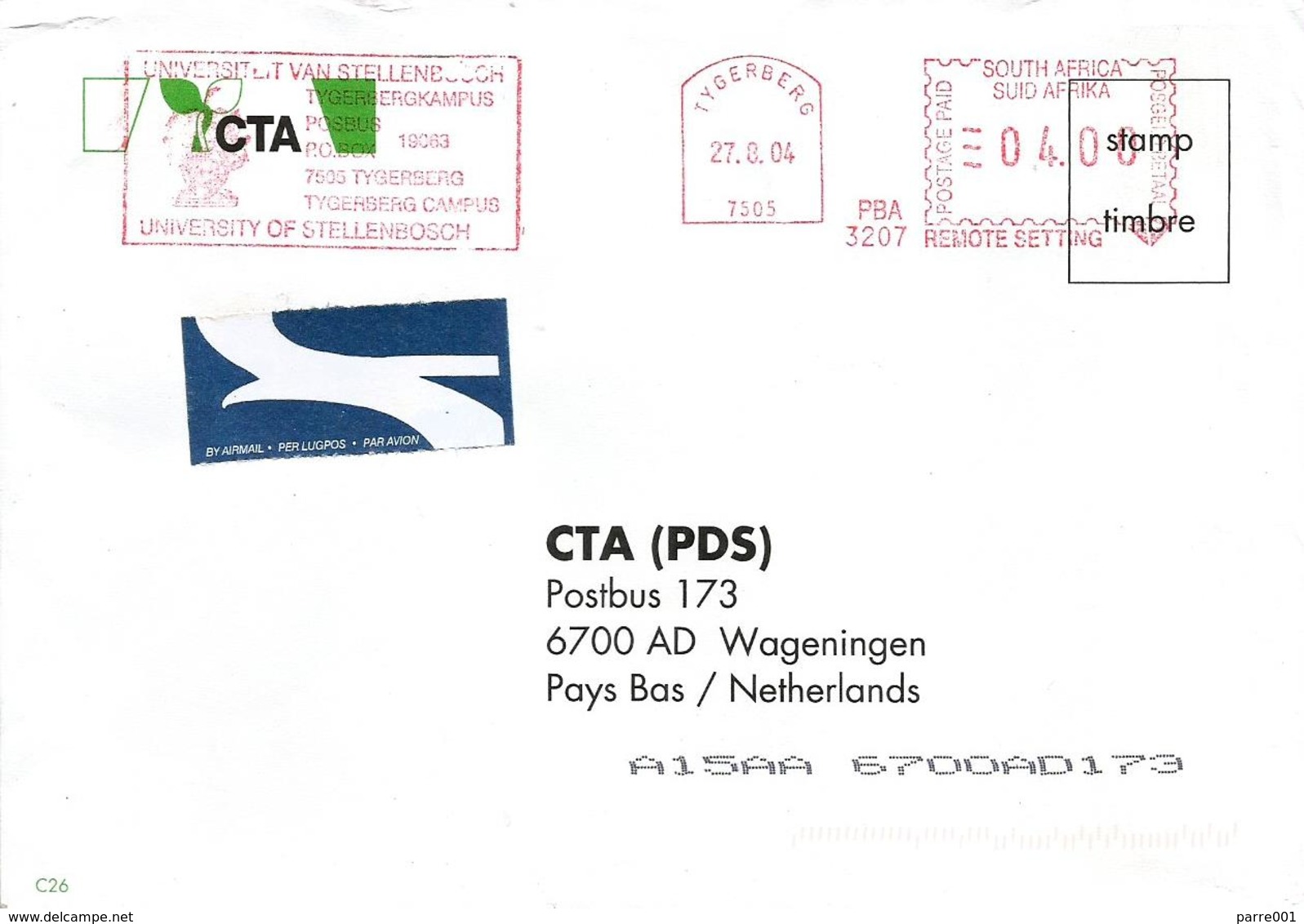 RSA South Africa 2004 Tygerberg Meter Pitney Bowes-GB “A900” PBA3207 University Slogan EMA Cover - Brieven En Documenten