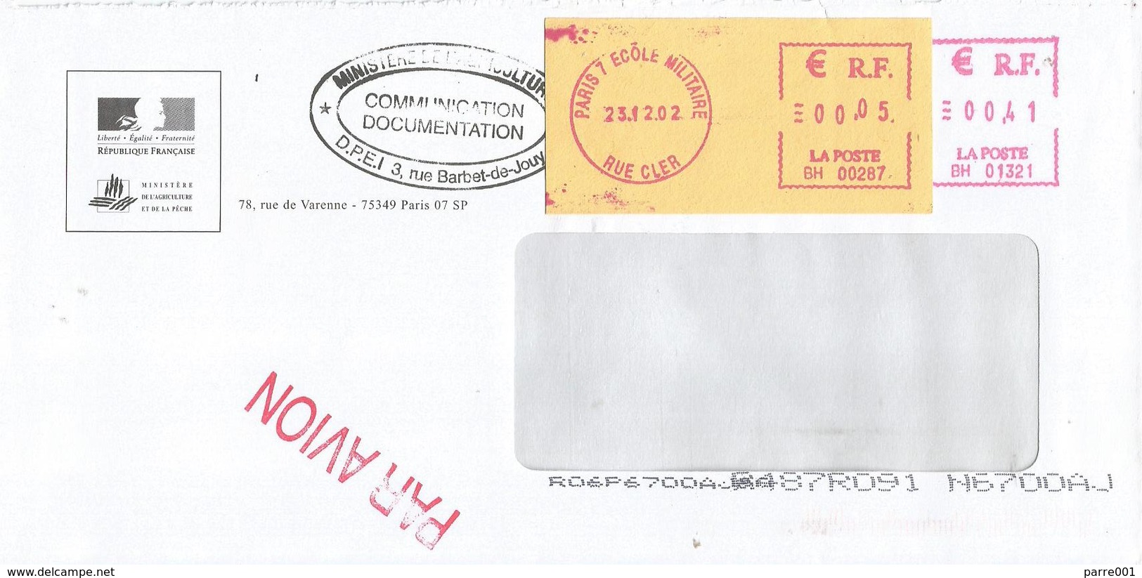 France 2002 Paris Ecole Militaire Meter Pitney Bowes "Paragon" BH 00287 EMA Cover To Netherlands - EMA (Print Machine)