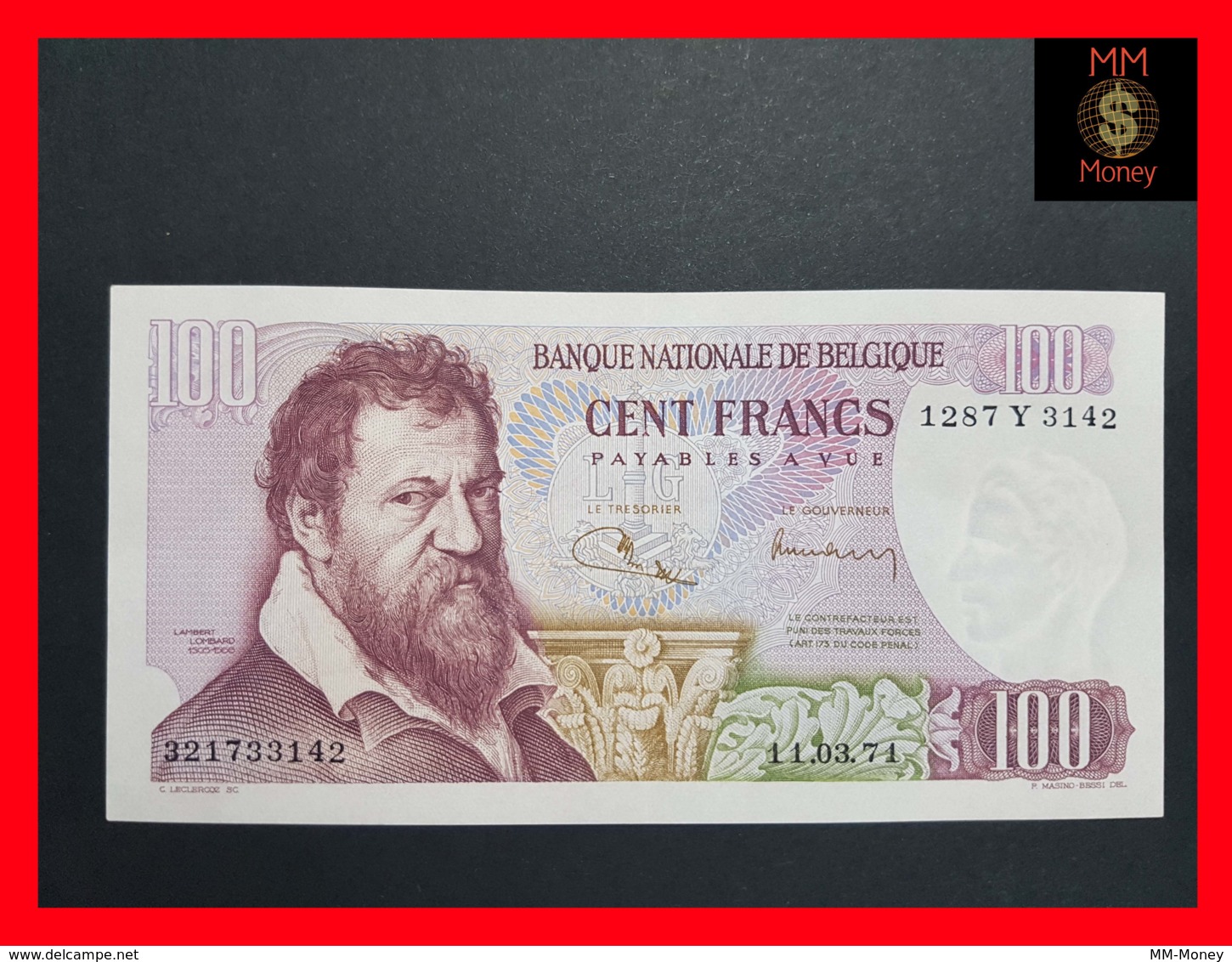 BELGIUM 100 Francs 11.3.1971 P. 134  AU - 100 Francs