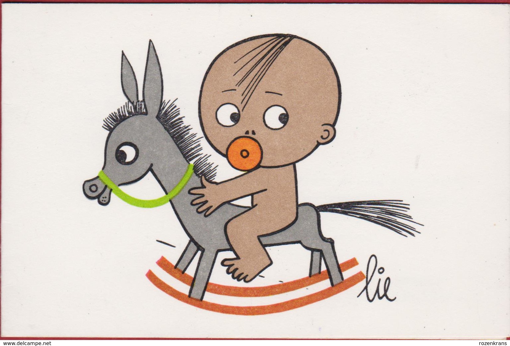 Oud Geboortekaartje Carte Faire Part De Naissance 1968 Danny Erpels Aerts Deurne Borgerhout Illustrator LIE Ezel Donkey - Naissance