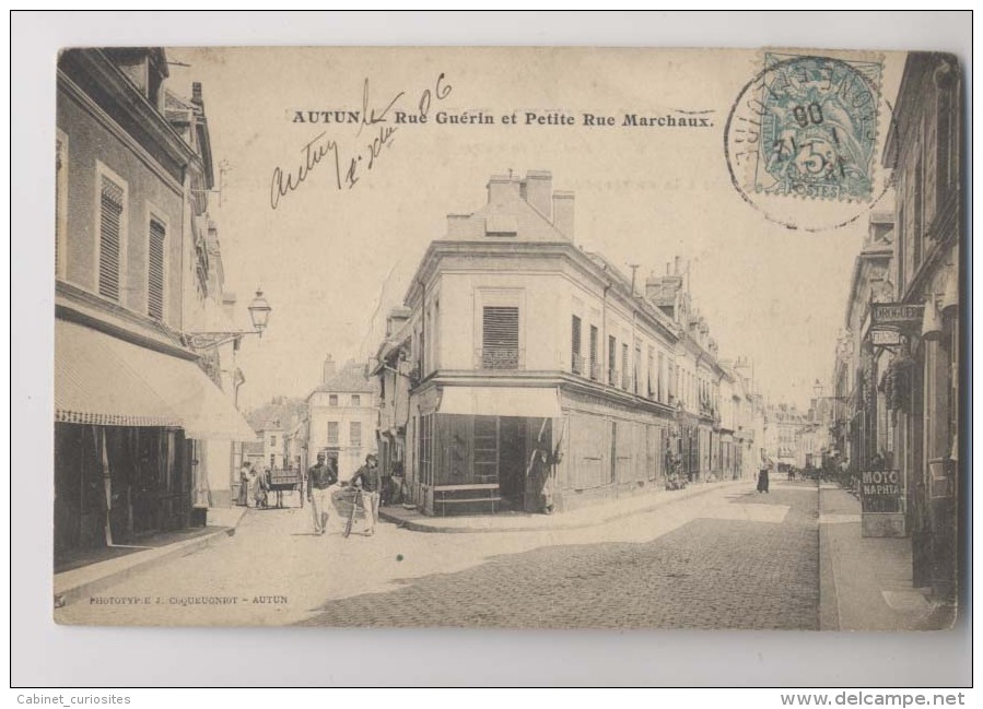 AUTUN (71 - Saône Et Loire) - 1906 - Rue GUERIN Et Petite Rue MARCHAUX - Animée - MOTO NAPHTA - Autun