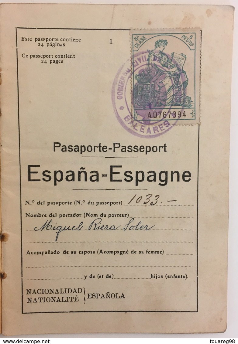 Passeport Espagnol Valable Pour La France. España. Pasaporte. Délivré En 1930 à Palma De Mallorca. Cerbère. Enfant. - Documenti Storici