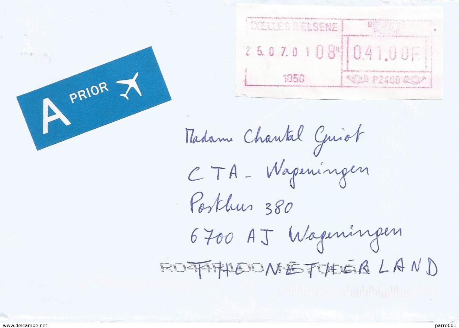 Belgium 2001 Ixelles Elsene FRAMA P2400 EMA Cover - 2000-...