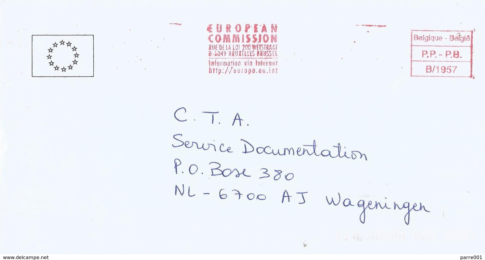 Belgium Bruxelles European Commission EMA Postage Paid Unfranked Cover - Franchise