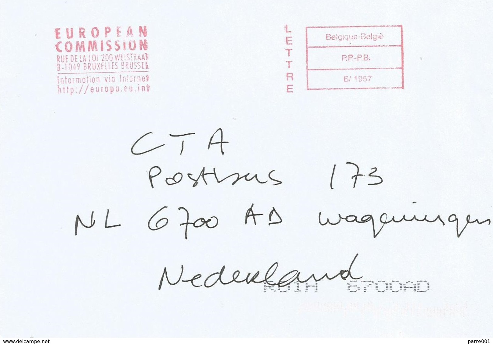 Belgium Bruxelles European Commission EMA Postage Paid Unfranked Cover - Zonder Portkosten