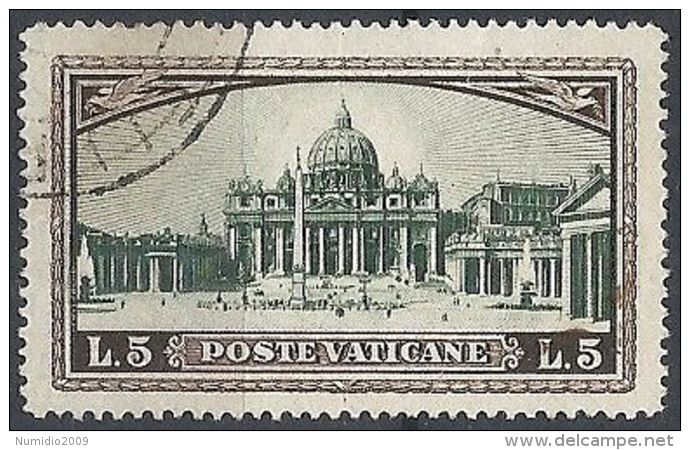 1933 VATICANO USATO GIARDINI E MEDAGLIONI 5 LIRE - VTU024-6 - Oblitérés