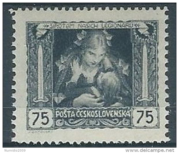 1919 CECOSLOVACCHIA INDIPENDENZA 75 H D. 13 3/4 X 11 1/2 MH * - CZ029 - Nuovi