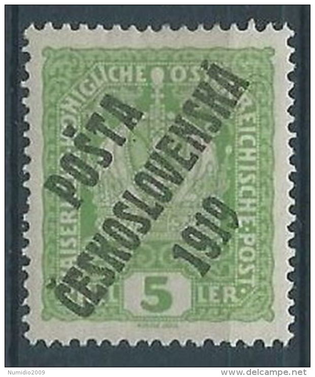 1919 CECOSLOVACCHIA SOPRASTAMPATO 5 H AUSTRIA N.144 MH * - CZ030 - Nuovi