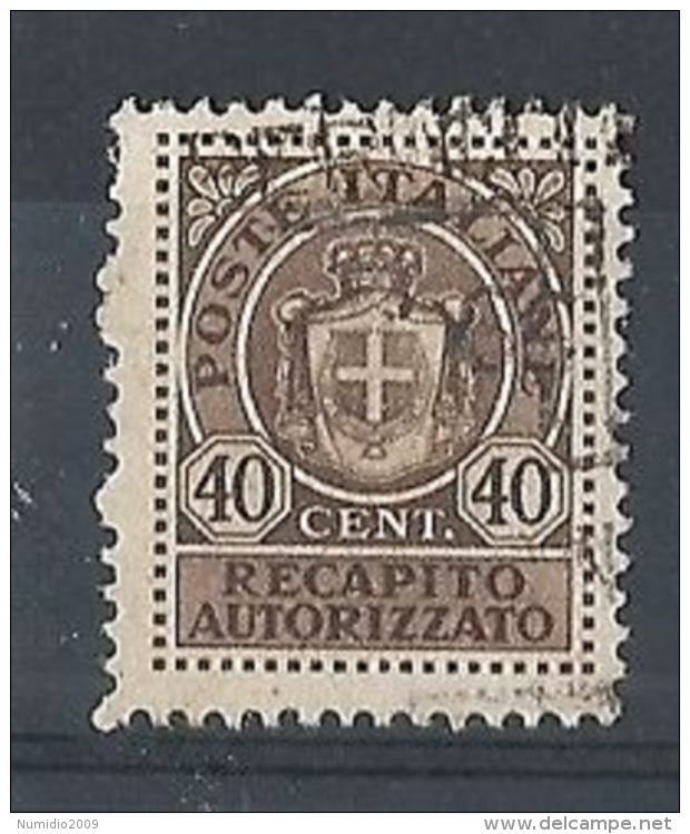 1945 LUOGOTENENZA USATO REC. AUTORIZZATO 40 C - 8373 - Autorisierter Privatdienst